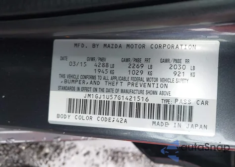 2016 Mazda Mazda6 I Sport z USA, uszkodzony, nr VIN JM1GJ1U57G1421516